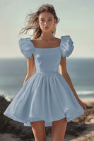 Load image into Gallery viewer, White Satin Mini Graduation Dress with Ruffles