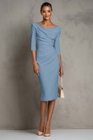 Load image into Gallery viewer, Simple Ivory Ruched Pencil Half Sleeves Midi Work Dress with Slit