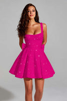 Load image into Gallery viewer, Sparkly Ivory A Line Sequins Square Neck Short Homecoming Dress with Bow