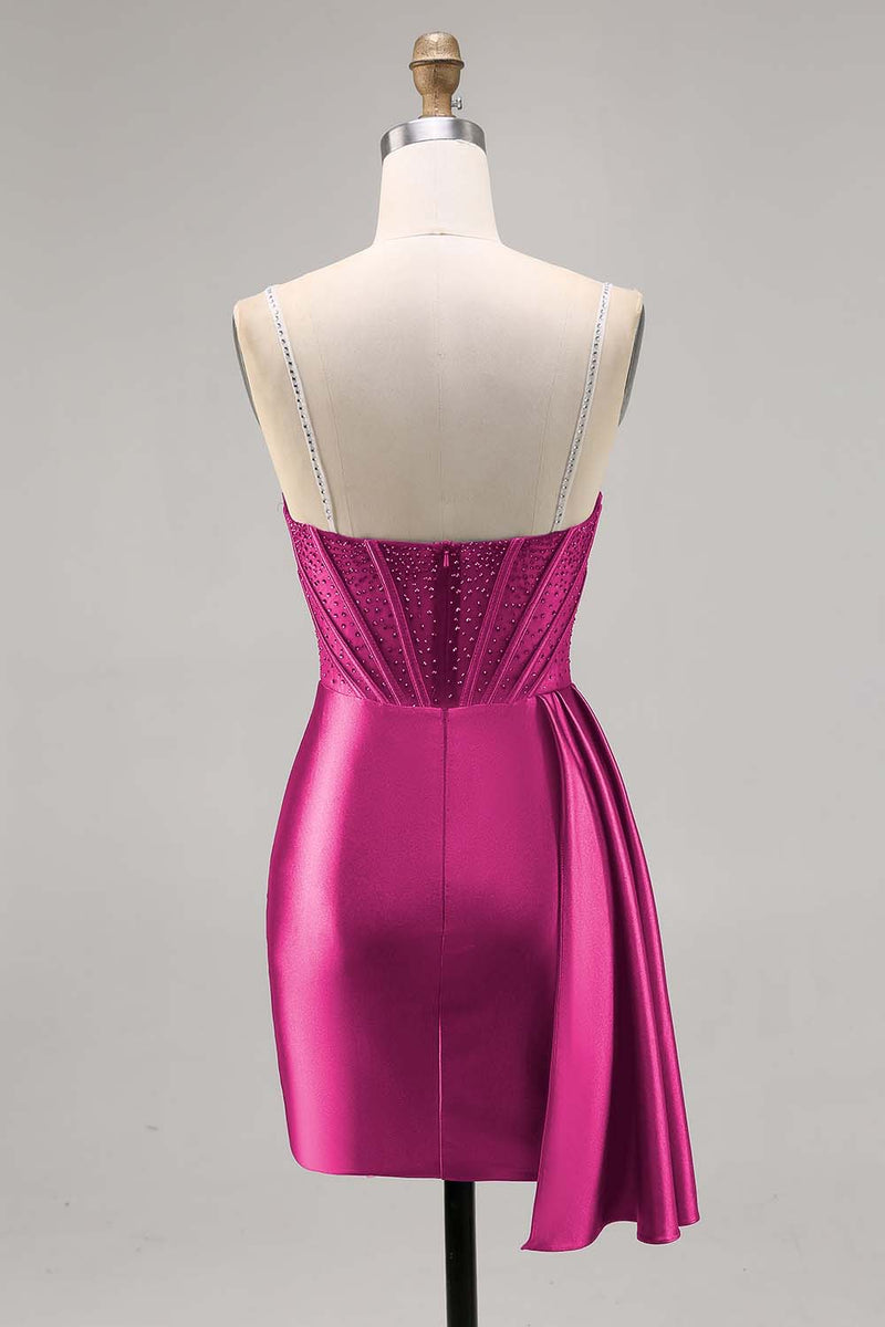 Load image into Gallery viewer, Sparkly Grey Blue Satin Short Corset Homecoming Dress with Beading