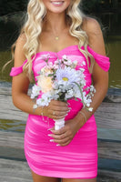 Load image into Gallery viewer, Red Bodycon Ruched Off the Shoulder Short Prom Dress