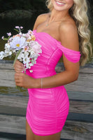 Load image into Gallery viewer, Red Bodycon Ruched Off the Shoulder Short Prom Dress