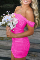 Load image into Gallery viewer, Black Satin Tight Off the Shoulder Mini Party Dress