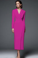 Load image into Gallery viewer, Queendancer Women Simple Dusty Rose Long Blazer Dress with Sleeves Pencil Shawl Lapel Work Dress