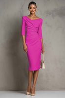 Load image into Gallery viewer, Simple Ivory Ruched Pencil Half Sleeves Midi Work Dress with Slit