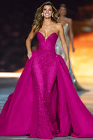 Load image into Gallery viewer, Queendancer Women Sparkly Dark Red Sequin Long Pageant Dress Strapless Satin A Line Ball Gown Gala Dress with Cape