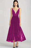 Load image into Gallery viewer, Burgundy Velvet V-Neck A Line Long Formal Dress