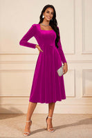 Load image into Gallery viewer, Glitter Dark Green Velvet A Line Midi Holiday Party Dress with Sleeves