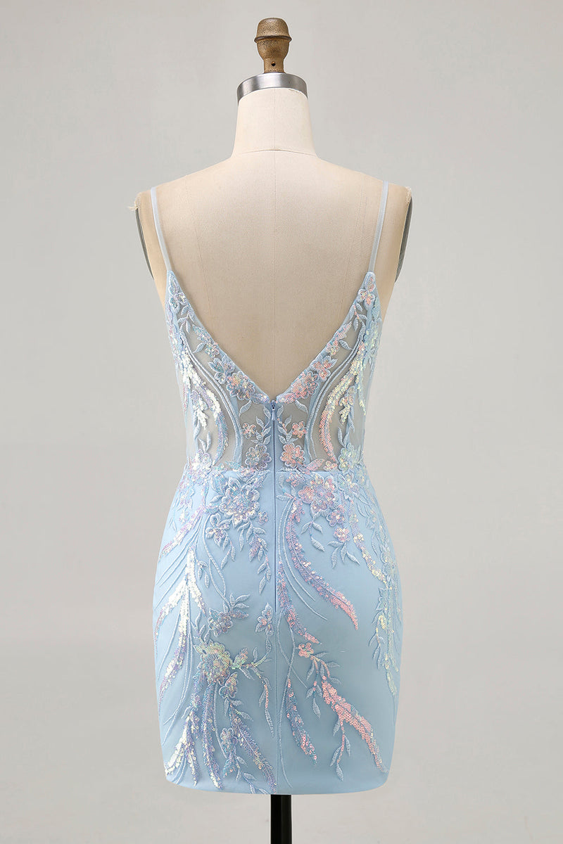 Load image into Gallery viewer, Sparkly Light Blue Corset Short Tight Homecoming Dress with Lace