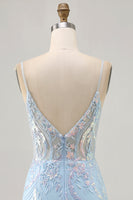 Load image into Gallery viewer, Sparkly Light Blue Corset Short Tight Homecoming Dress with Lace