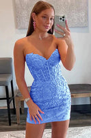 Load image into Gallery viewer, Pink Sweetheart Bodycon Corset Homecoming Dress with Appliques