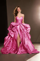 Load image into Gallery viewer, Dark Red A Line Satin Ruffled Sweetheart Ball Gown Long Pageant Dress with Slit