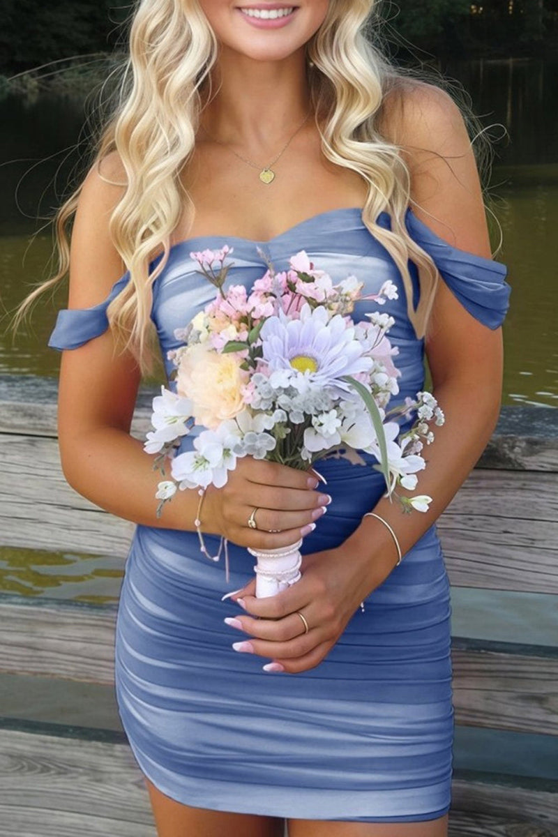 Load image into Gallery viewer, Red Bodycon Ruched Off the Shoulder Short Prom Dress