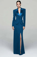 Load image into Gallery viewer, 2 Piece Black Peak Lapel Pencil Long Blazer Dress with Slit