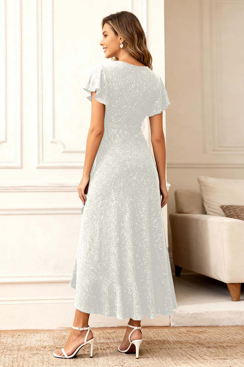 Load image into Gallery viewer, Glitter Black Round Neck A Line Long Holiday Party Dress with Sleeves