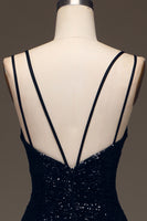 Load image into Gallery viewer, Black Mermaid Sequins Long Prom Dress With Slit