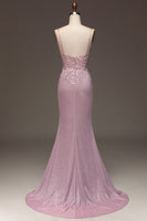 Load image into Gallery viewer, Sparkly Blush Mermaid Spaghetti Straps Long Prom Dress with Beading