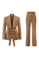 Load image into Gallery viewer, 2 Piece Black Shawl Lapel Leopard Printed Women Prom Suits with Bow