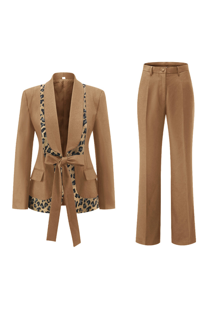 Load image into Gallery viewer, 2 Piece Black Shawl Lapel Leopard Printed Women Prom Suits with Bow