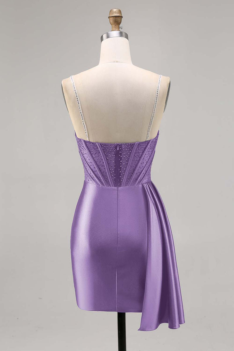 Load image into Gallery viewer, Sparkly Grey Blue Satin Short Corset Homecoming Dress with Beading