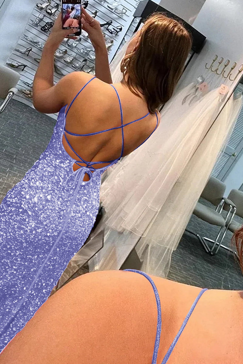 Load image into Gallery viewer, Mermaid Glitter Sequins Sexy Hot Pink Backless Long Prom Dress