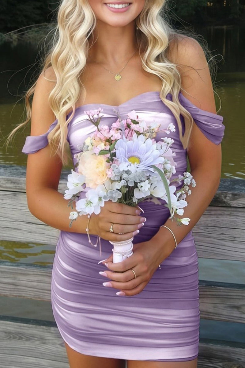 Load image into Gallery viewer, Red Bodycon Ruched Off the Shoulder Short Prom Dress