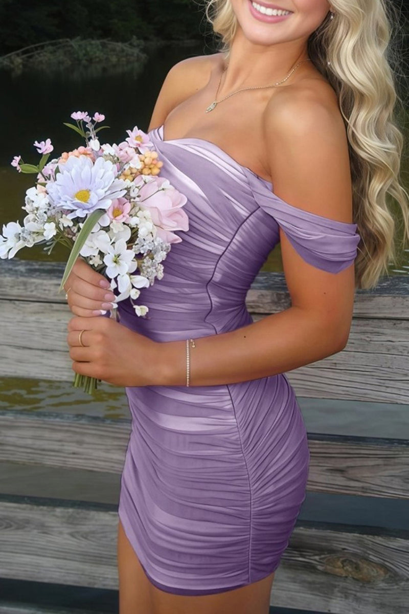 Load image into Gallery viewer, Black Satin Tight Off the Shoulder Mini Party Dress