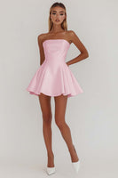 Load image into Gallery viewer, Simple White A Line Satin Strapless Mini Graduation Dress
