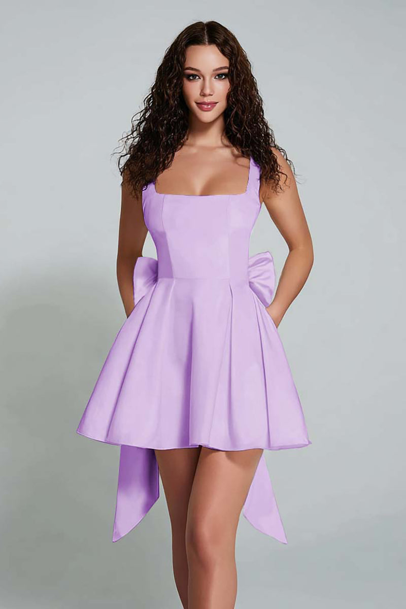 Load image into Gallery viewer, Ivory A Line Square Neck Short Homecoming Dress with Bow