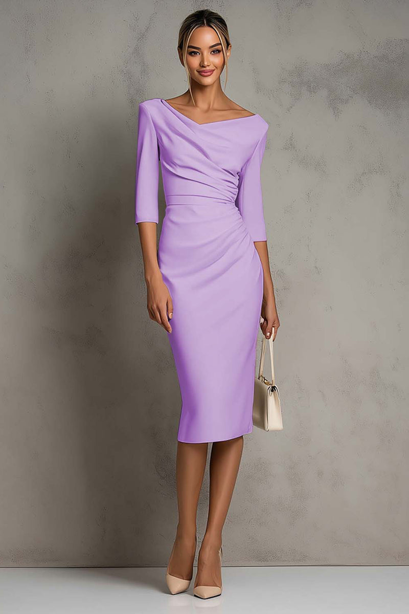 Load image into Gallery viewer, Simple Ivory Ruched Pencil Half Sleeves Midi Work Dress with Slit