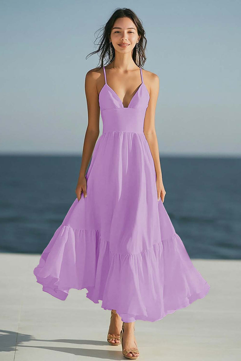 Load image into Gallery viewer, Dusty Sage Spaghetti Straps A Line  Beach Long Engagement Dress