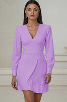 Load image into Gallery viewer, Ivory Pencil V-Neck Pleated Long Sleeves Mini Work Dress