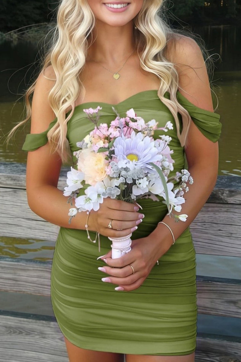 Load image into Gallery viewer, Red Bodycon Ruched Off the Shoulder Short Prom Dress