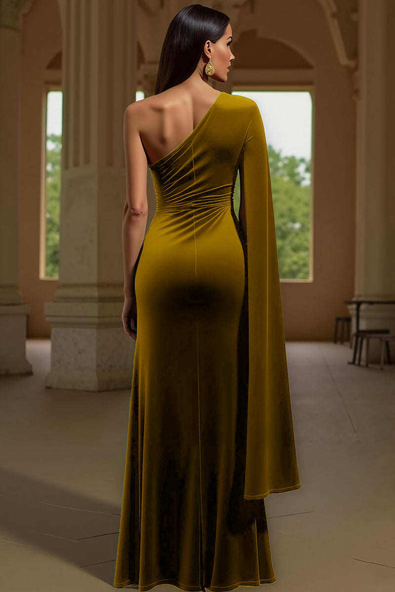 Load image into Gallery viewer, Dark Green Velvet Sheath One Shoulder Long Holiday Party Dress with Slit