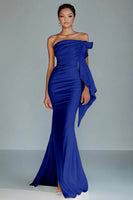 Load image into Gallery viewer, Black Sheath Satin Ruched Strapless Long Formal Dress with Slit