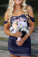 Load image into Gallery viewer, Red Bodycon Ruched Off the Shoulder Short Prom Dress