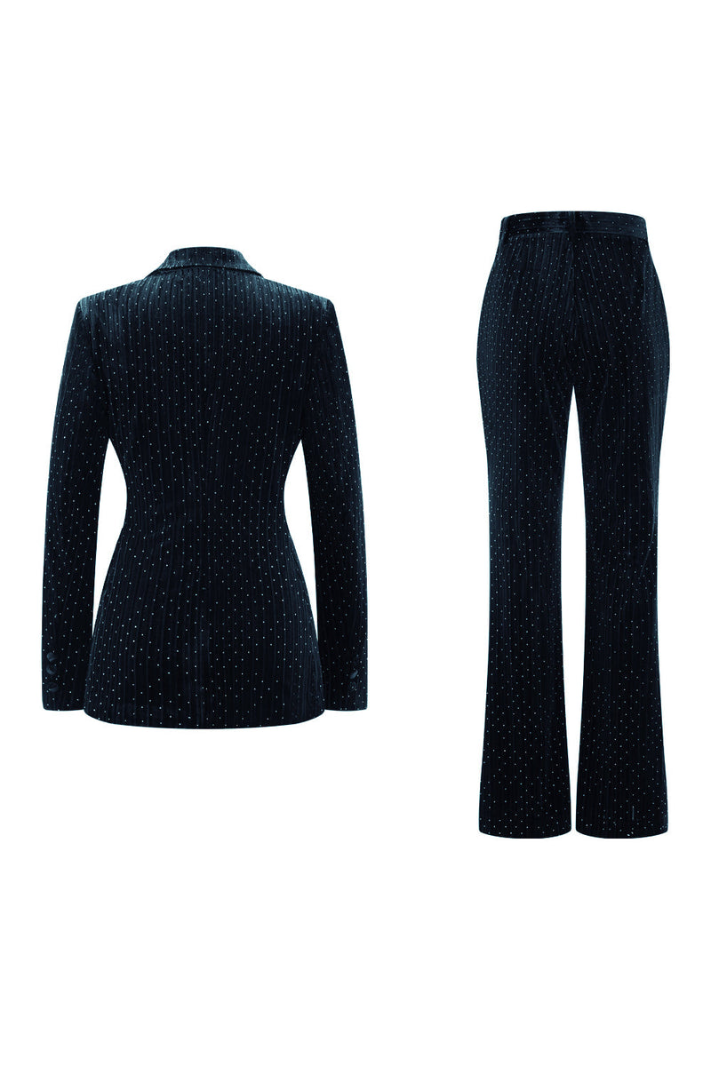 Load image into Gallery viewer, 2 Piece Sparkly Dark Green Single Breasted Peak Lapel Women Prom Suits