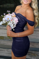 Load image into Gallery viewer, Red Bodycon Ruched Off the Shoulder Short Prom Dress