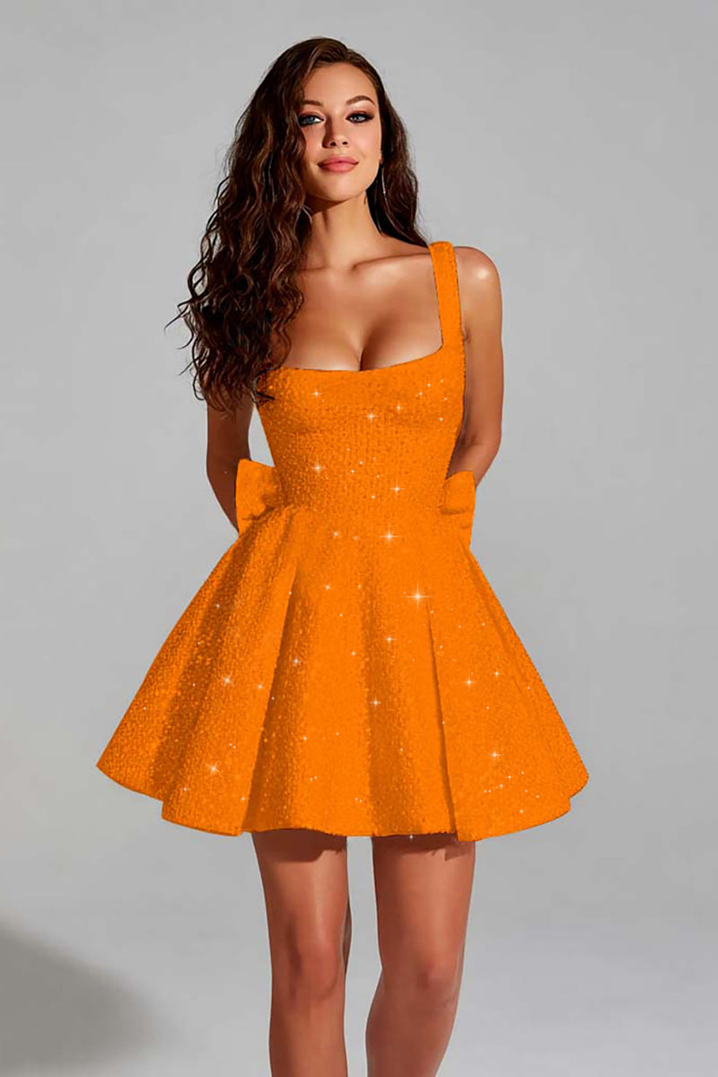 Load image into Gallery viewer, Sparkly Ivory A Line Sequins Square Neck Short Homecoming Dress with Bow