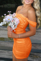 Load image into Gallery viewer, Red Bodycon Ruched Off the Shoulder Short Prom Dress