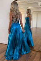 Load image into Gallery viewer, Gold Strapless A-Line Satin Long Prom Dress with Slit