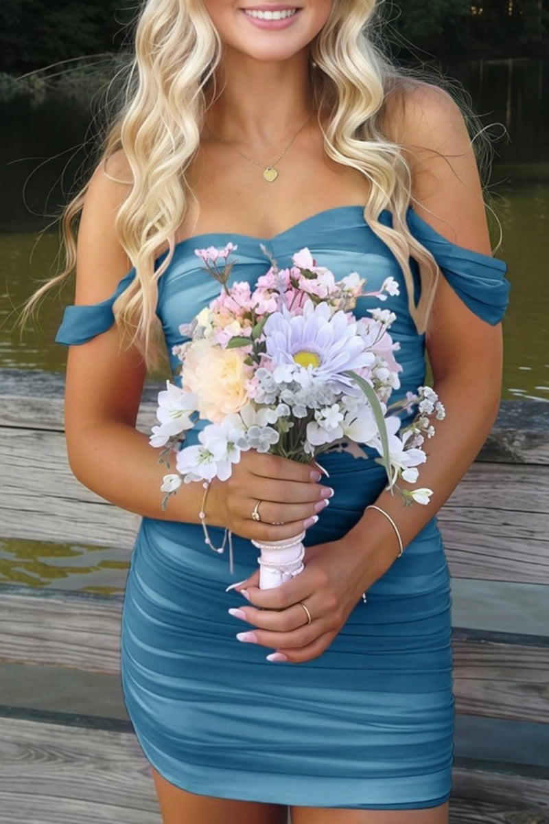 Load image into Gallery viewer, Red Bodycon Ruched Off the Shoulder Short Prom Dress