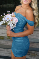 Load image into Gallery viewer, Red Bodycon Ruched Off the Shoulder Short Prom Dress
