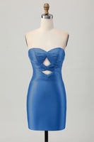 Load image into Gallery viewer, Queendancer Women Sparkly Fuchsia Tight Short Homecoming Dress with Keyholes Beaded Sweetheart Strapless Satin Lace Up Back Cocktail Dress