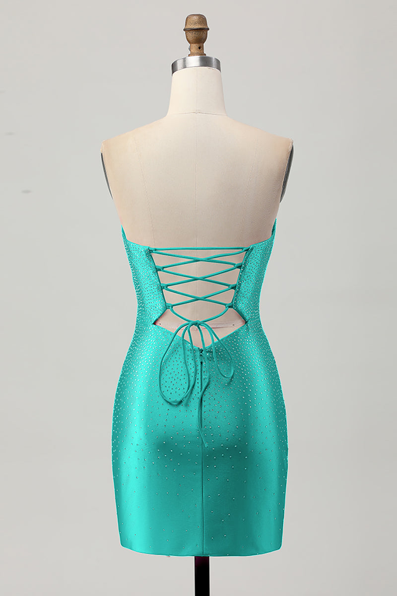 Load image into Gallery viewer, Sparkly Fuchsia Sweetheart Keyhole Tight Short Beaded Homecoming Dress