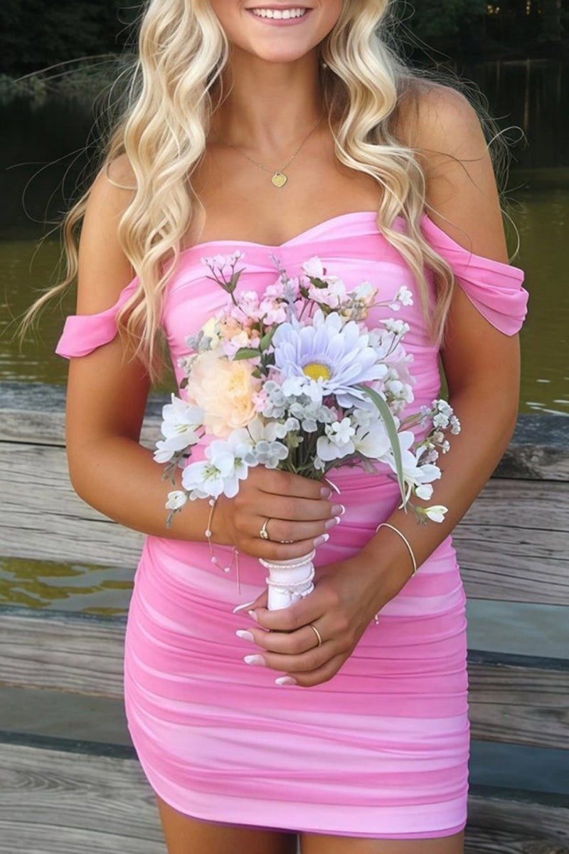 Load image into Gallery viewer, Red Bodycon Ruched Off the Shoulder Short Prom Dress