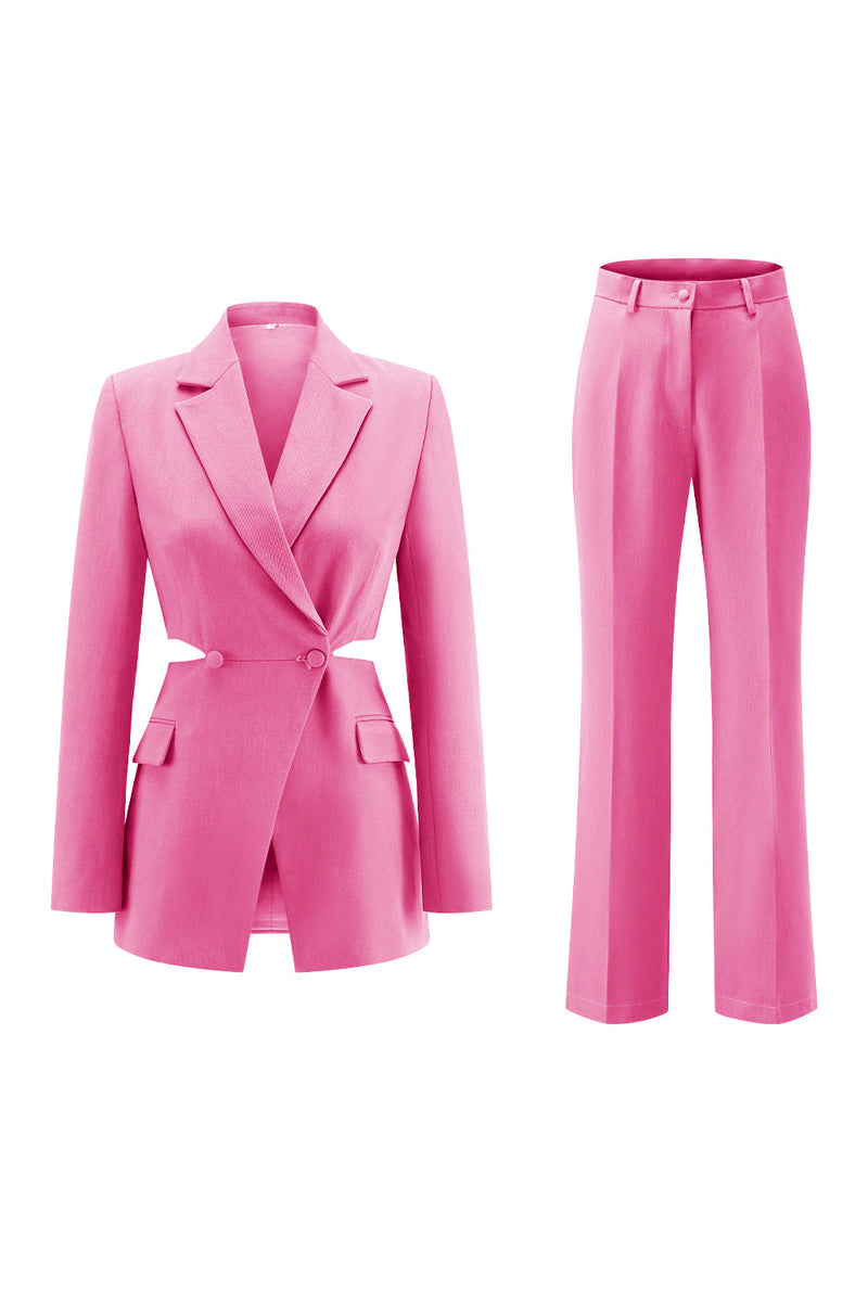 Load image into Gallery viewer, 2 Piece Grey Blue Cut Out Notched Lapel Women Prom Suits