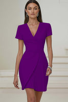 Load image into Gallery viewer, Ivory Pencil V-Neck Pleated Short Work Dress with Sleeves