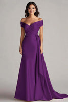 Load image into Gallery viewer, Peacock Mermaid Satin Off the Shoulder Long Formal Dress