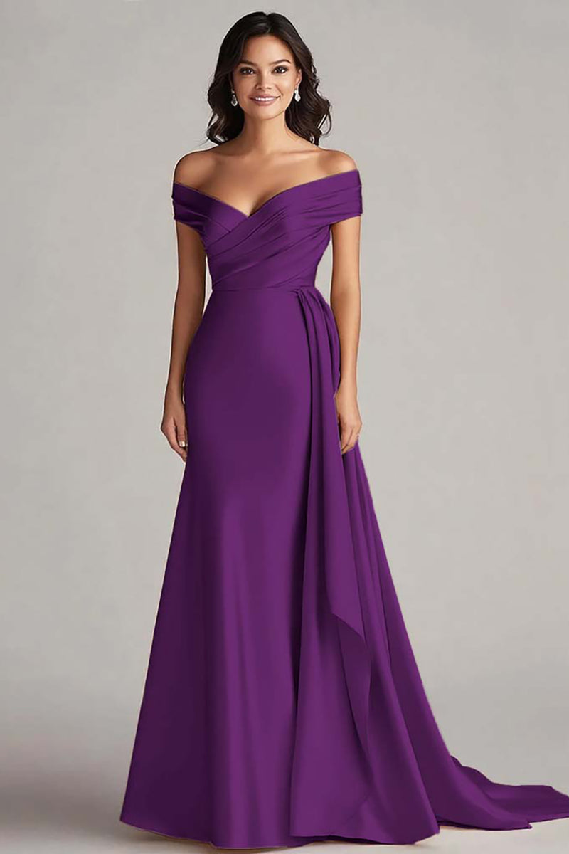Load image into Gallery viewer, Peacock Mermaid Satin Off the Shoulder Long Formal Dress